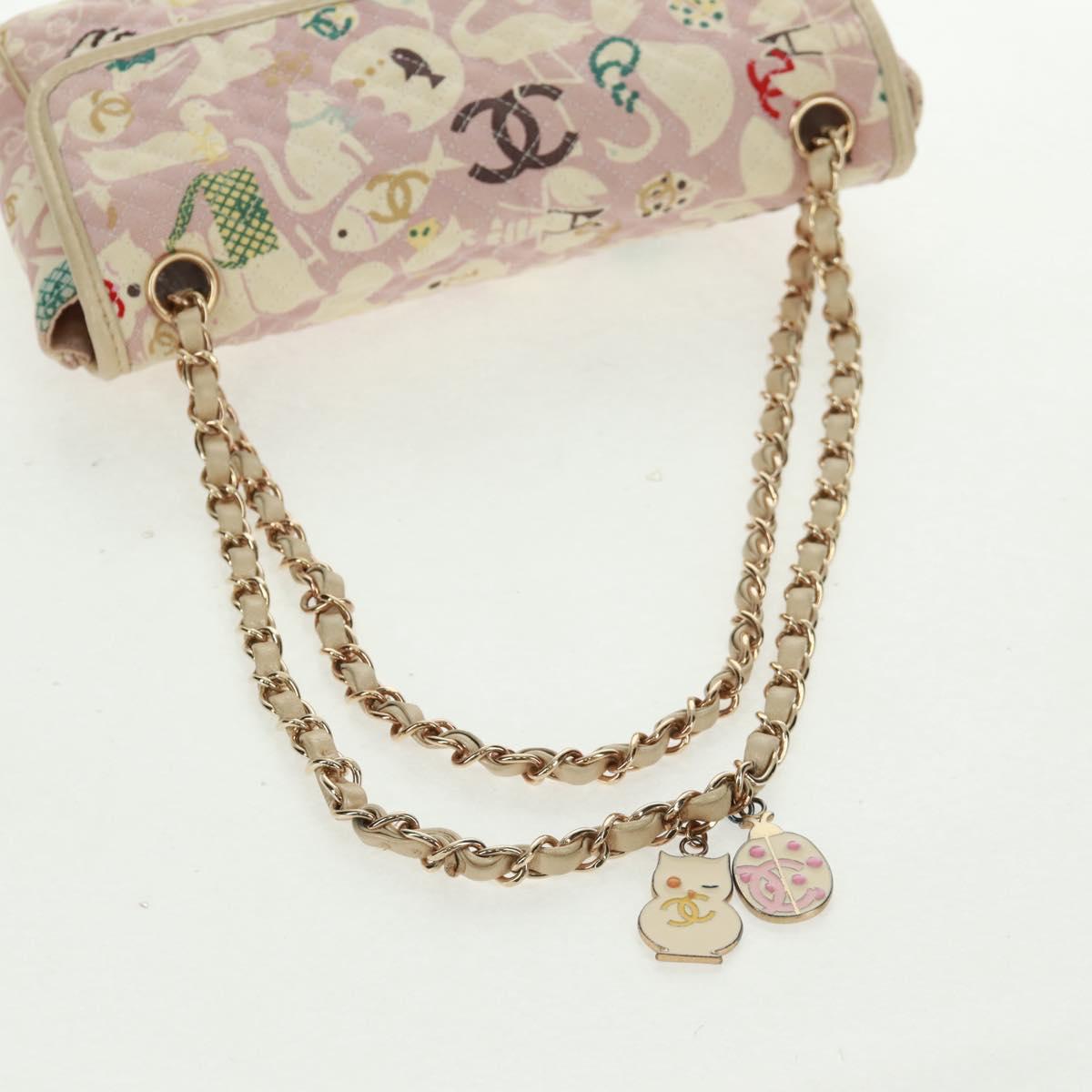 CHANEL Matelasse 25 Single Flap Chain Bag Canvas Beige Gold CC Auth 165652SAV