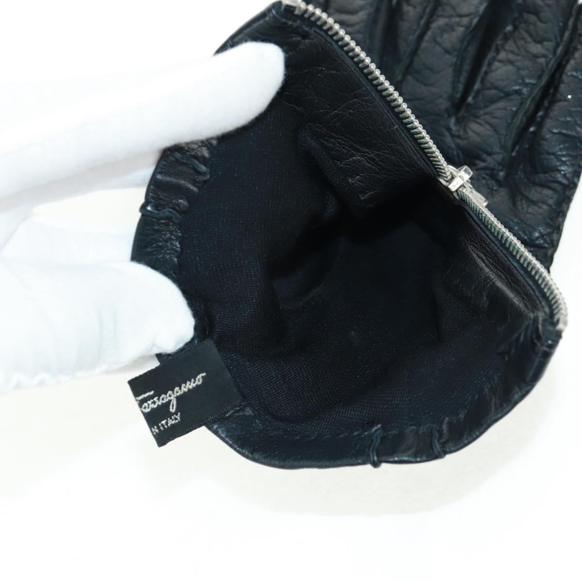 Salvatore Ferragamo Gancini Gloves Leather Black Auth 165653M