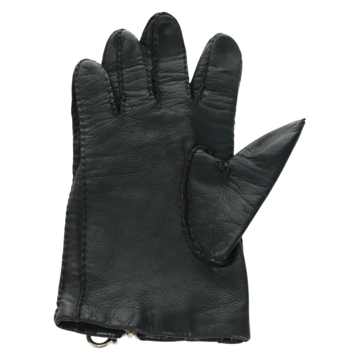 Salvatore Ferragamo Gancini Gloves Leather Black Auth 165653M