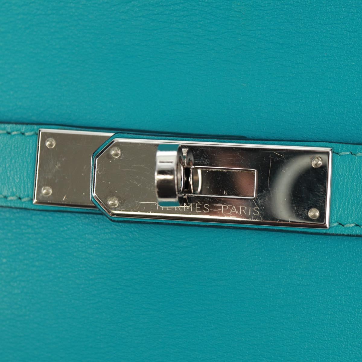 HERMES Gypsy Shiel 28 Shoulder Bag Swift Turquoise Blue Silver Auth 165659SM