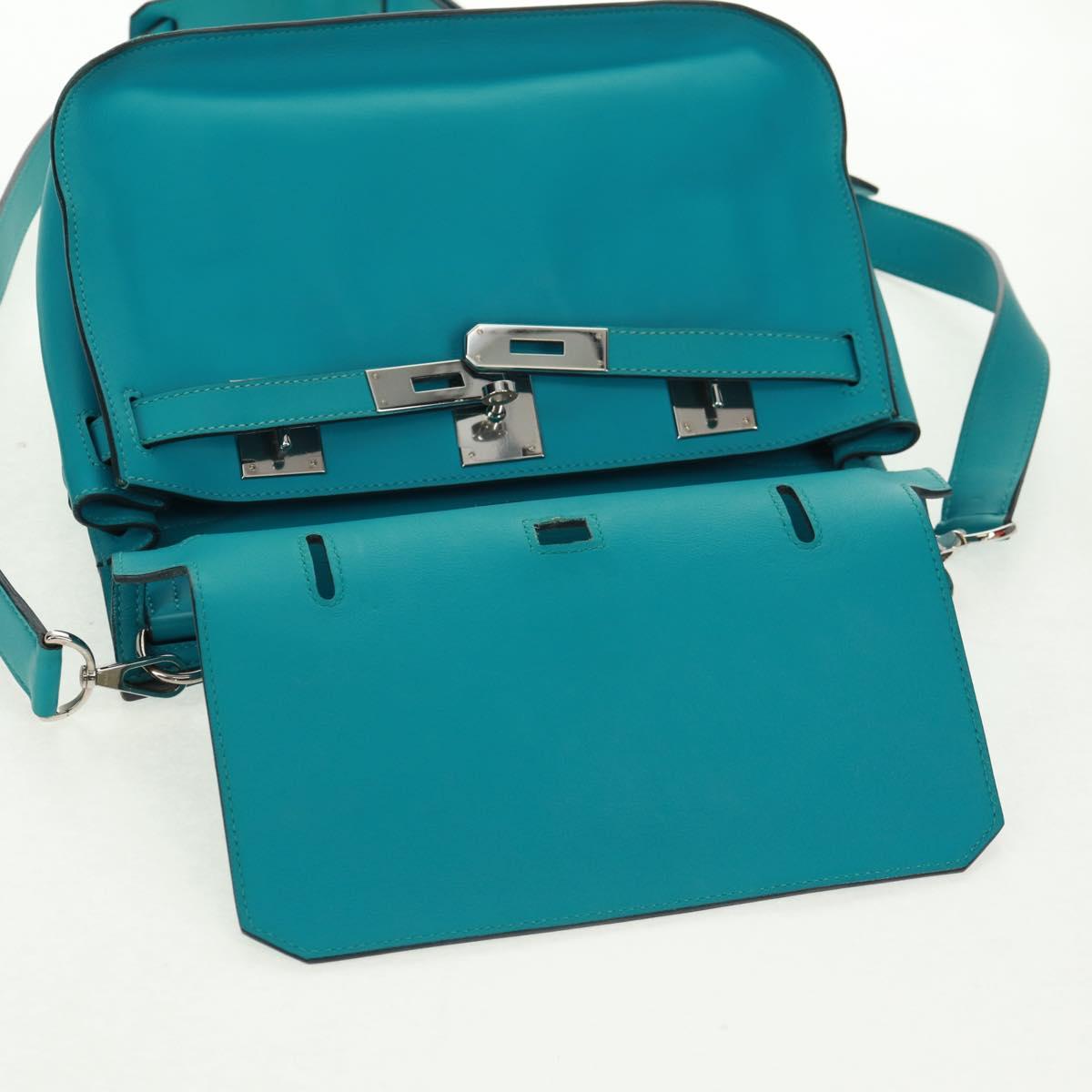 HERMES Gypsy Shiel 28 Shoulder Bag Swift Turquoise Blue Silver Auth 165659SM