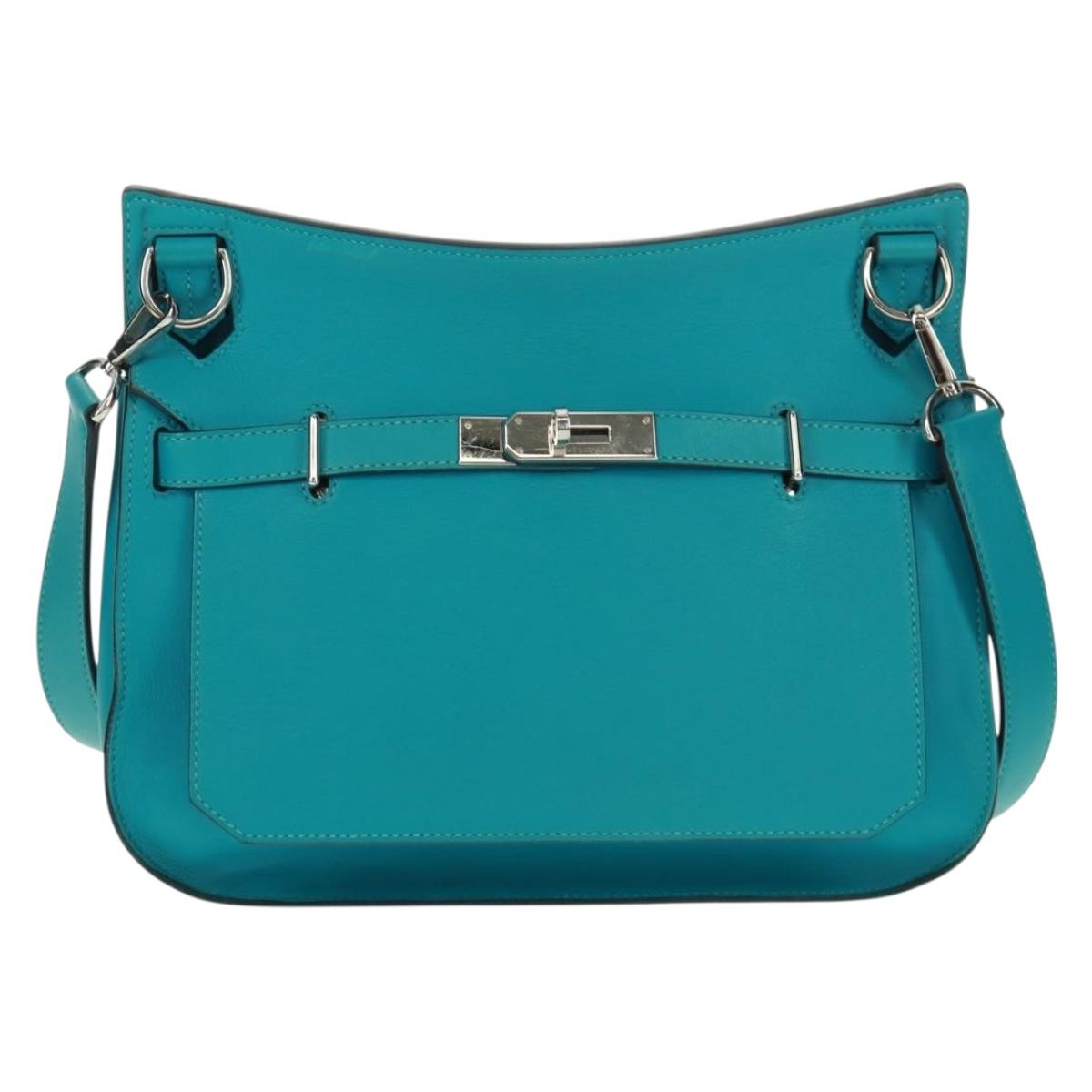 HERMES Gypsy Shiel 28 Shoulder Bag Swift Turquoise Blue Silver Auth 165659SM