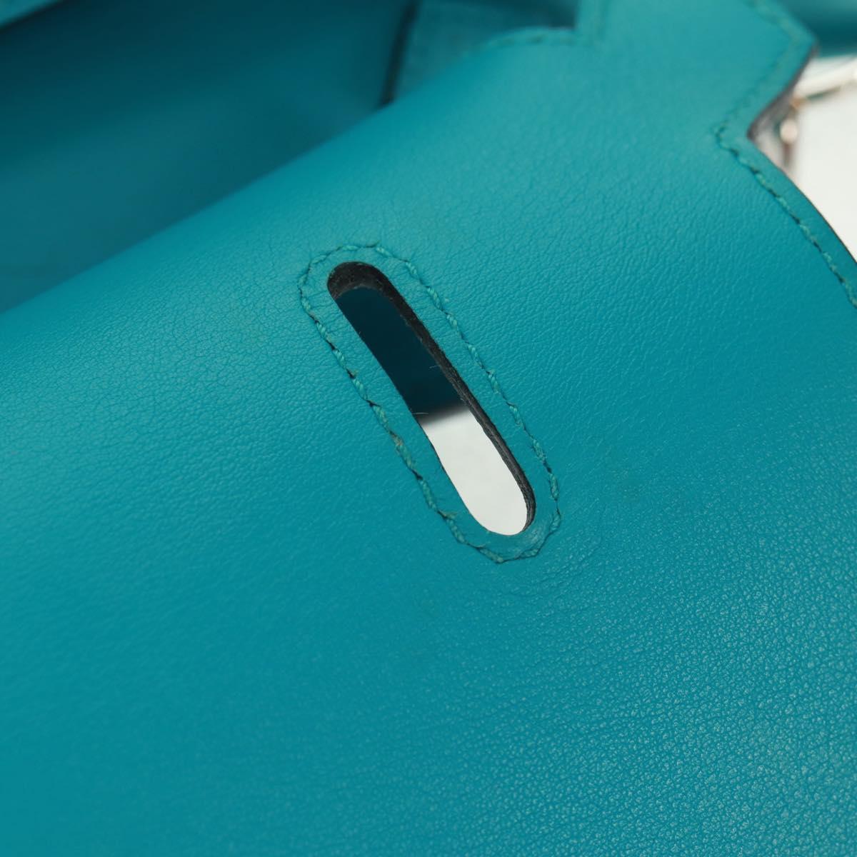 HERMES Gypsy Shiel 28 Shoulder Bag Swift Turquoise Blue Silver Auth 165659SM