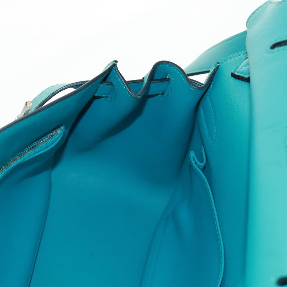 HERMES Gypsy Shiel 28 Shoulder Bag Swift Turquoise Blue Silver Auth 165659SM