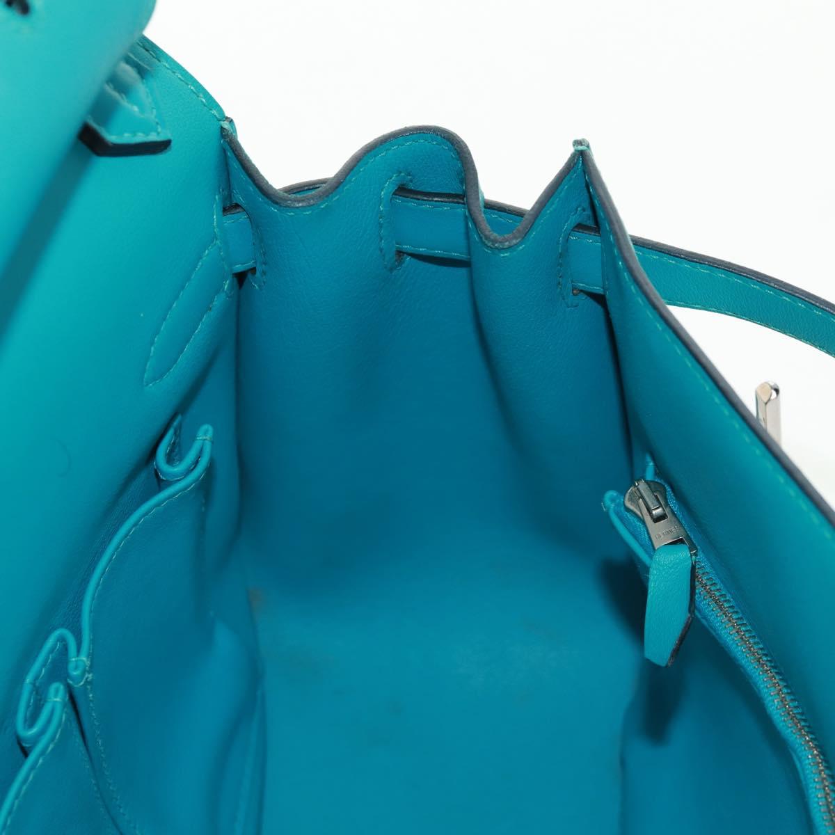 HERMES Gypsy Shiel 28 Shoulder Bag Swift Turquoise Blue Silver Auth 165659SM