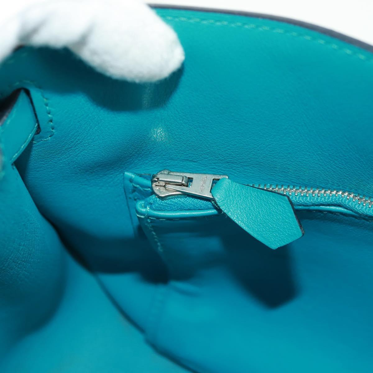 HERMES Gypsy Shiel 28 Shoulder Bag Swift Turquoise Blue Silver Auth 165659SM