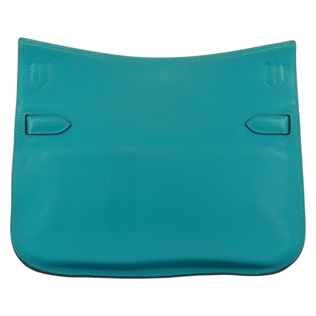HERMES Gypsy Shiel 28 Shoulder Bag Swift Turquoise Blue Silver Auth 165659SM