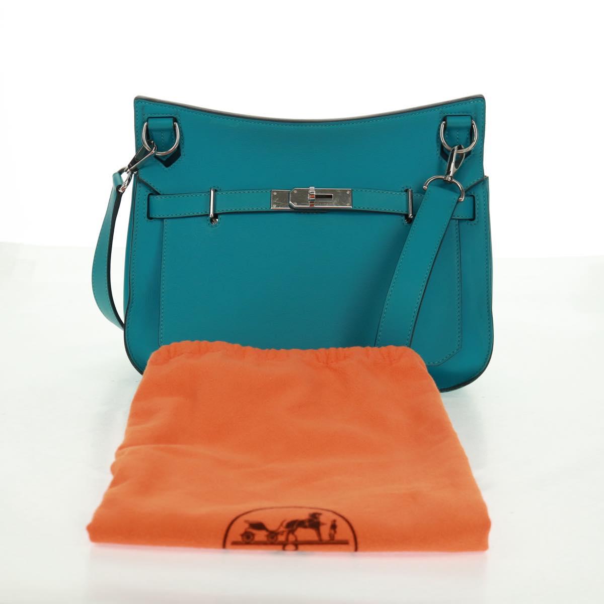 HERMES Gypsy Shiel 28 Shoulder Bag Swift Turquoise Blue Silver Auth 165659SM