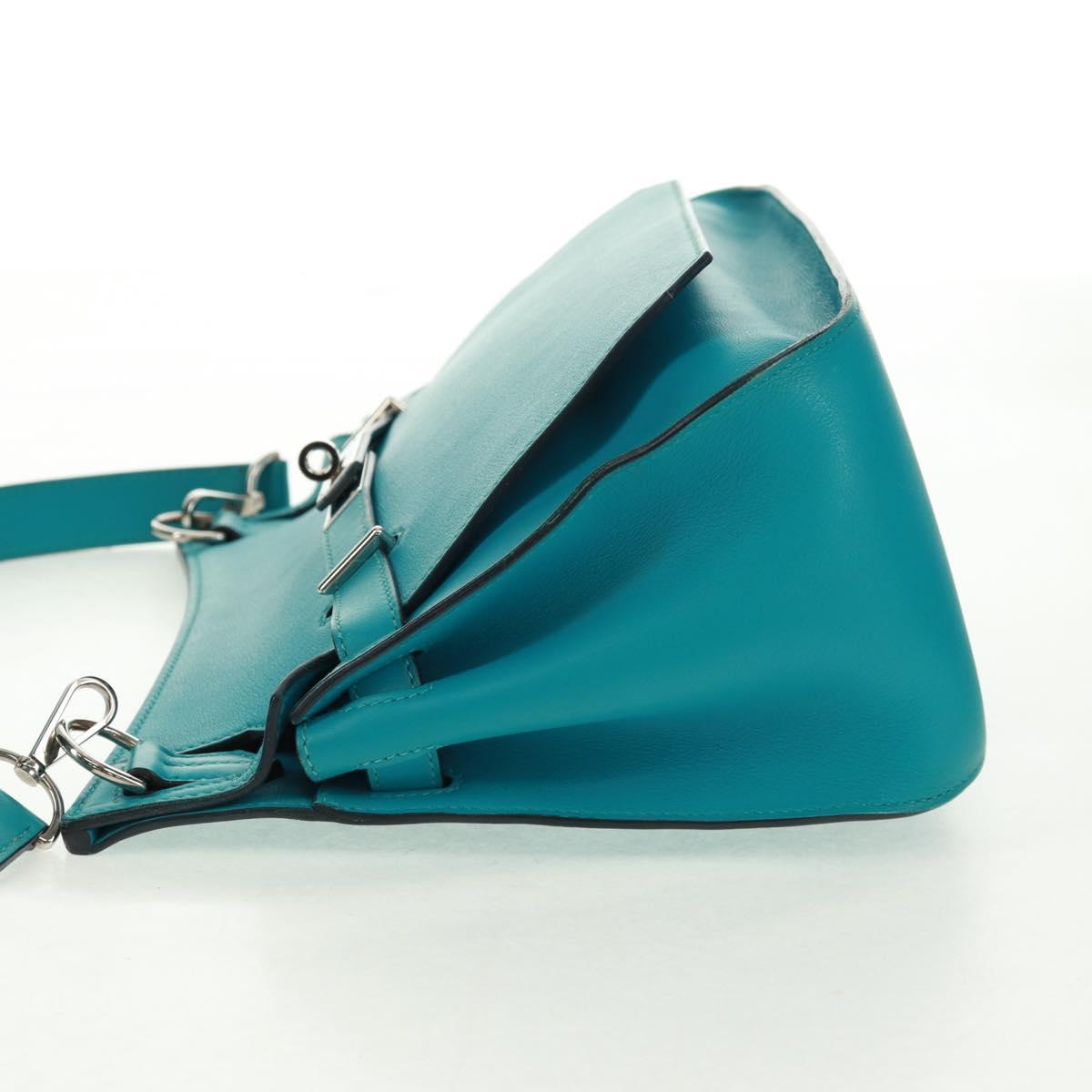 HERMES Gypsy Shiel 28 Shoulder Bag Swift Turquoise Blue Silver Auth 165659SM