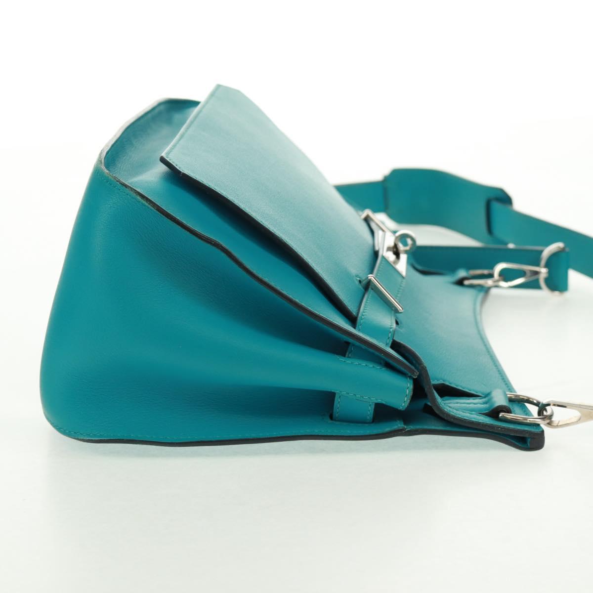 HERMES Gypsy Shiel 28 Shoulder Bag Swift Turquoise Blue Silver Auth 165659SM