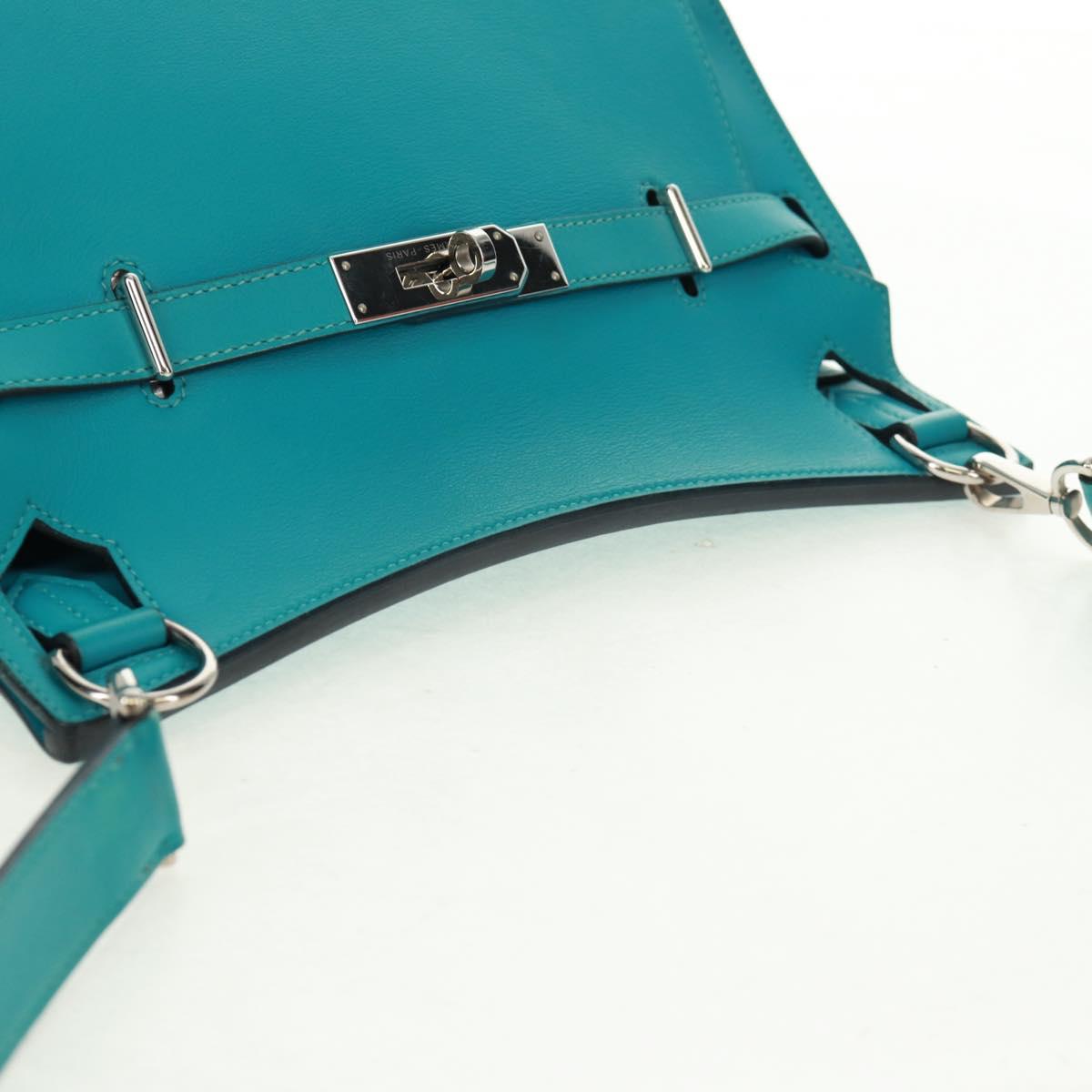HERMES Gypsy Shiel 28 Shoulder Bag Swift Turquoise Blue Silver Auth 165659SM