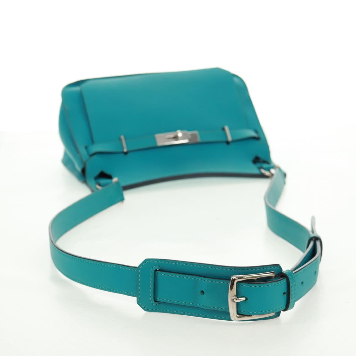 HERMES Gypsy Shiel 28 Shoulder Bag Swift Turquoise Blue Silver Auth 165659SM
