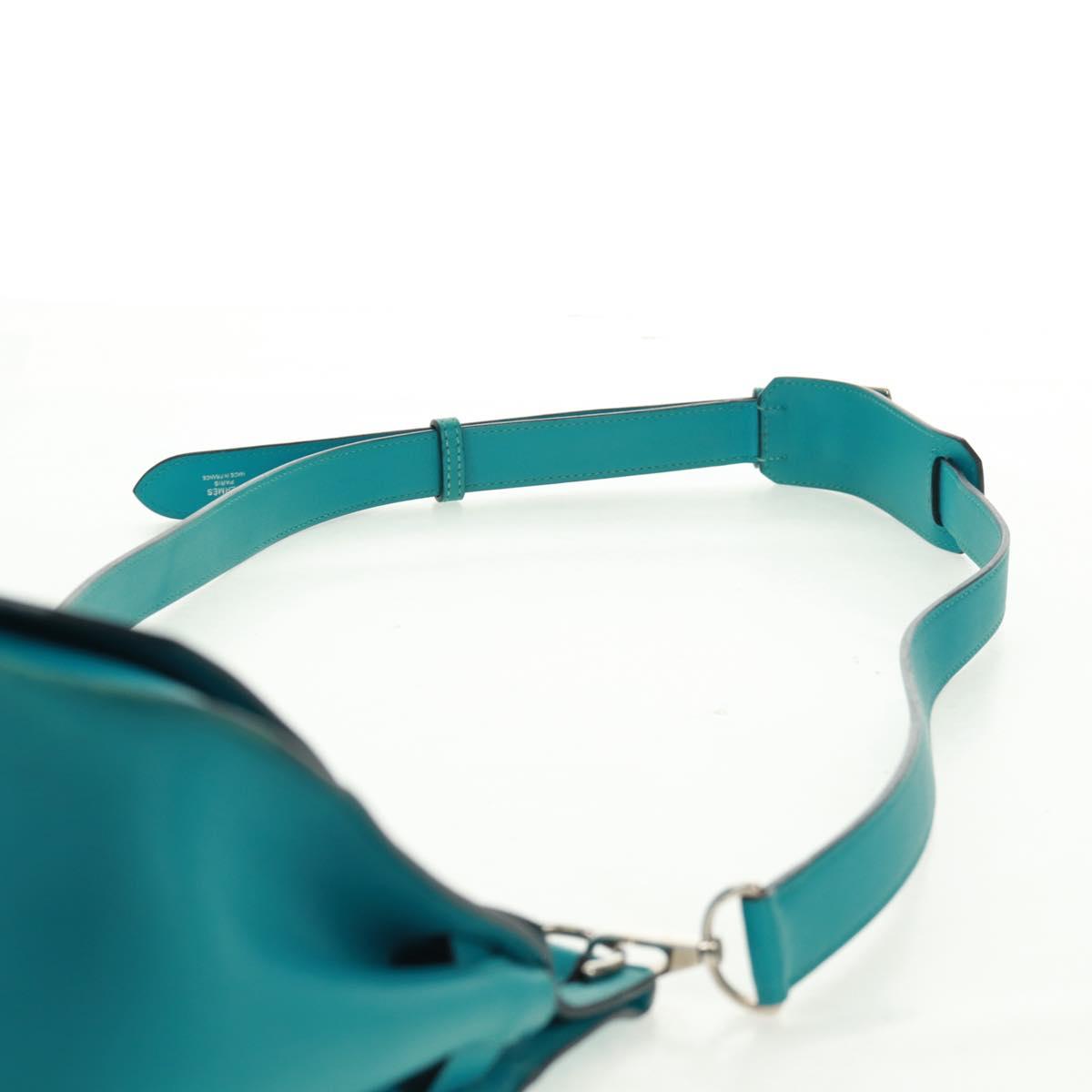 HERMES Gypsy Shiel 28 Shoulder Bag Swift Turquoise Blue Silver Auth 165659SM
