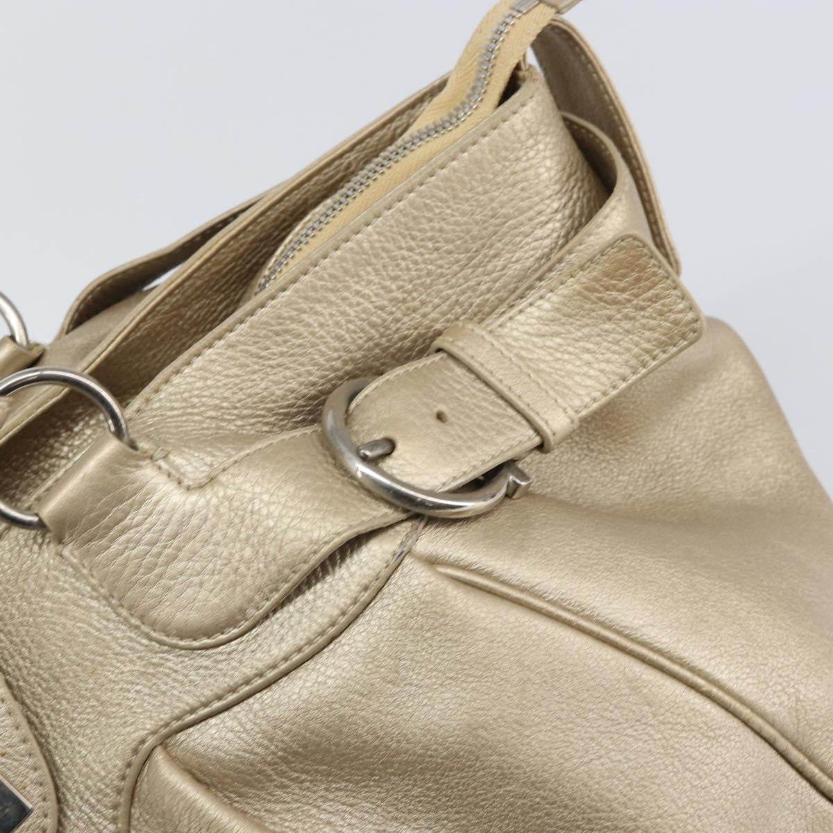 Salvatore Ferragamo Gancini Hand Bag Leather Gold Auth 165661