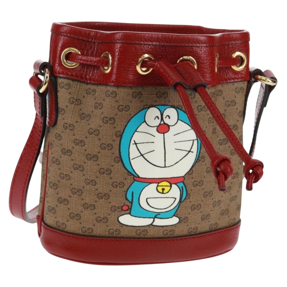 GUCCI ﾃ Doraemon Micro GG Supreme Shoulder Bag PVC Beige 647801 Auth 165675SM