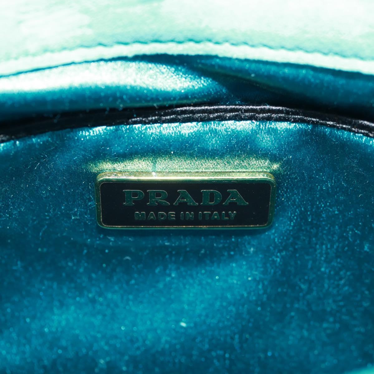 PRADA Hand Bag Suede Turquoise Blue Gold Auth 165751SAV