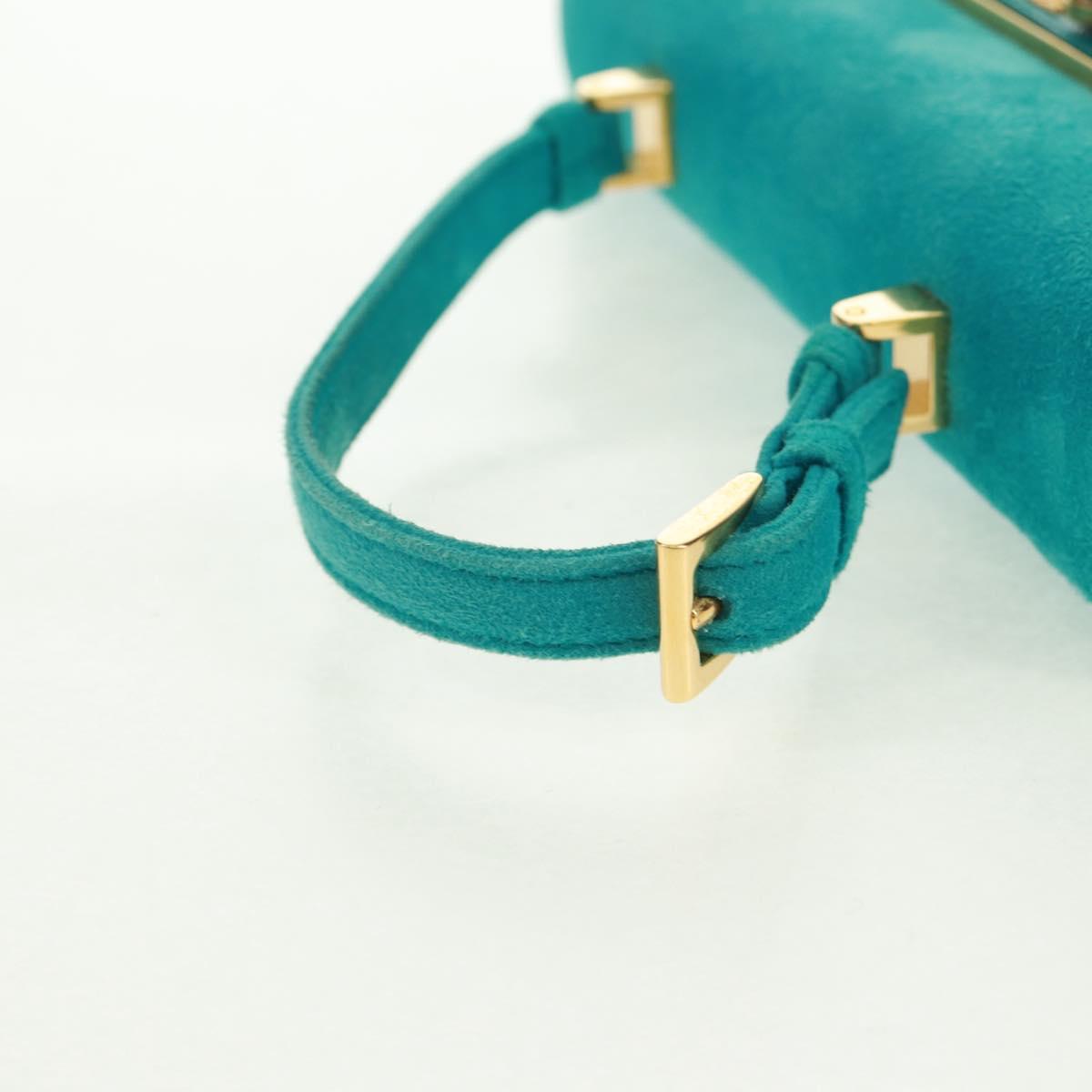 PRADA Hand Bag Suede Turquoise Blue Gold Auth 165751SAV