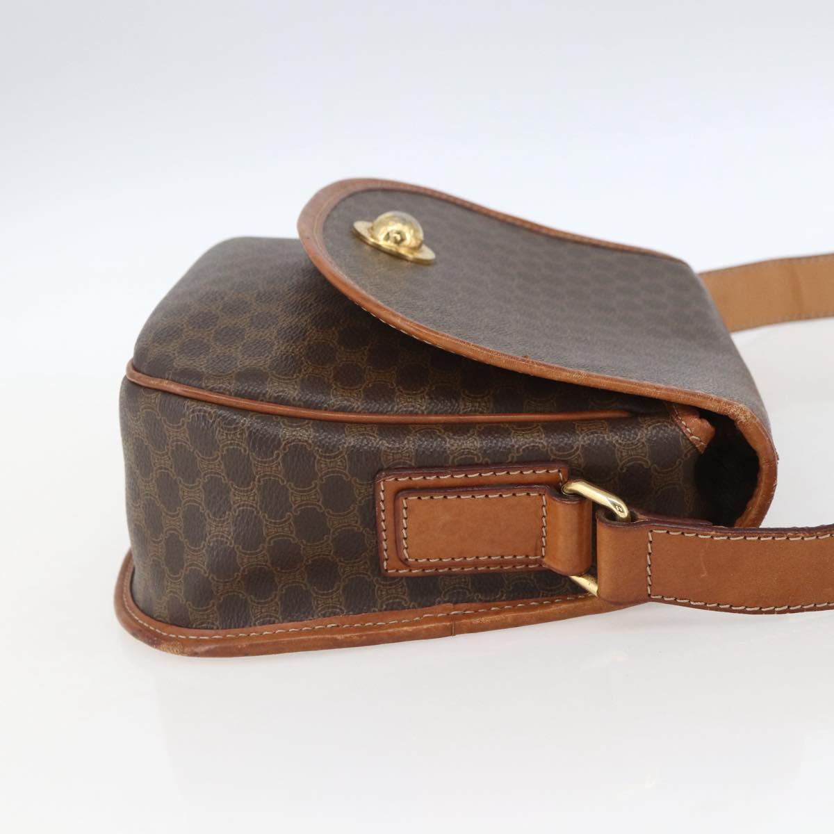CELINE Macadam Canvas Shoulder Bag PVC Leather Brown Gold Auth 165760