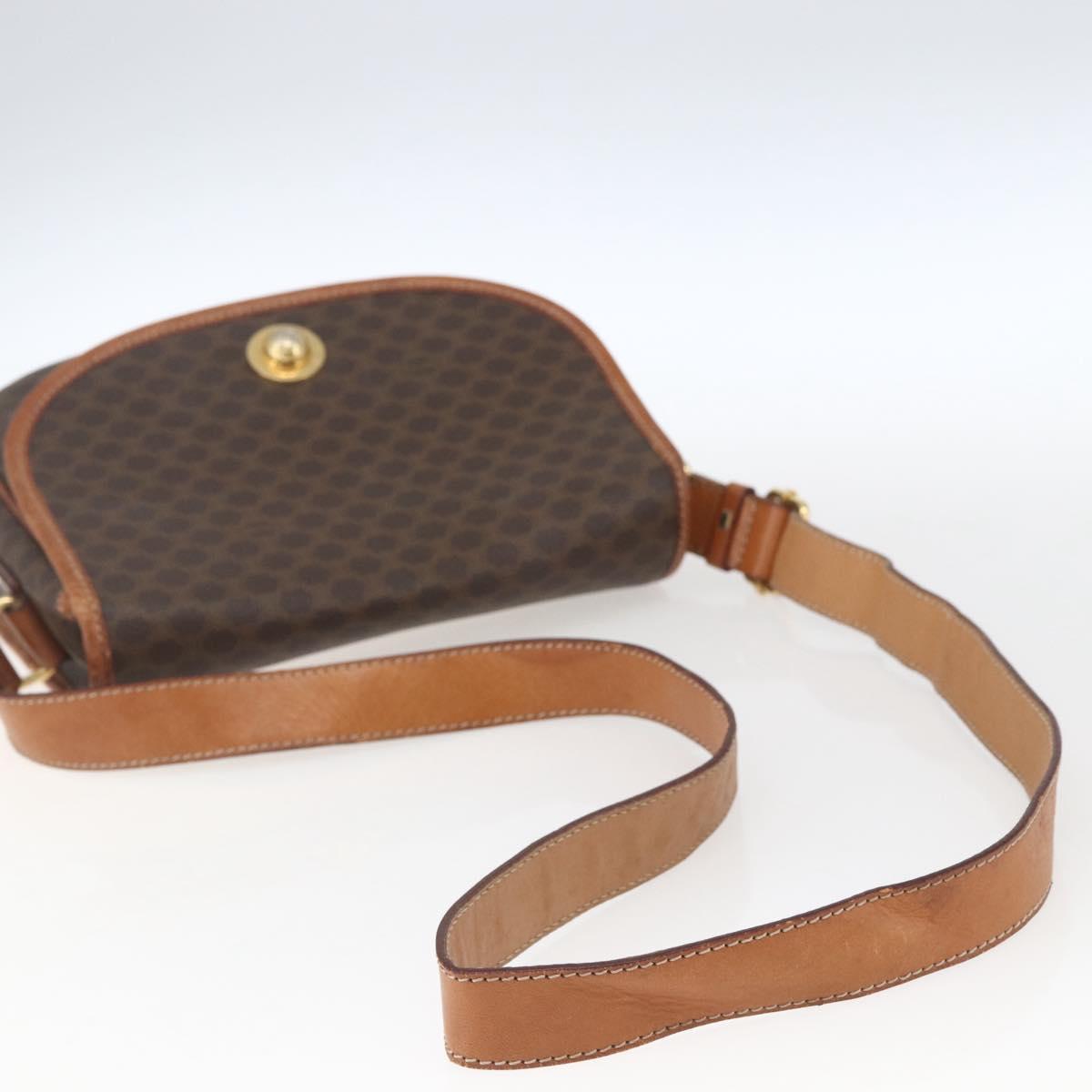 CELINE Macadam Canvas Shoulder Bag PVC Leather Brown Gold Auth 165760