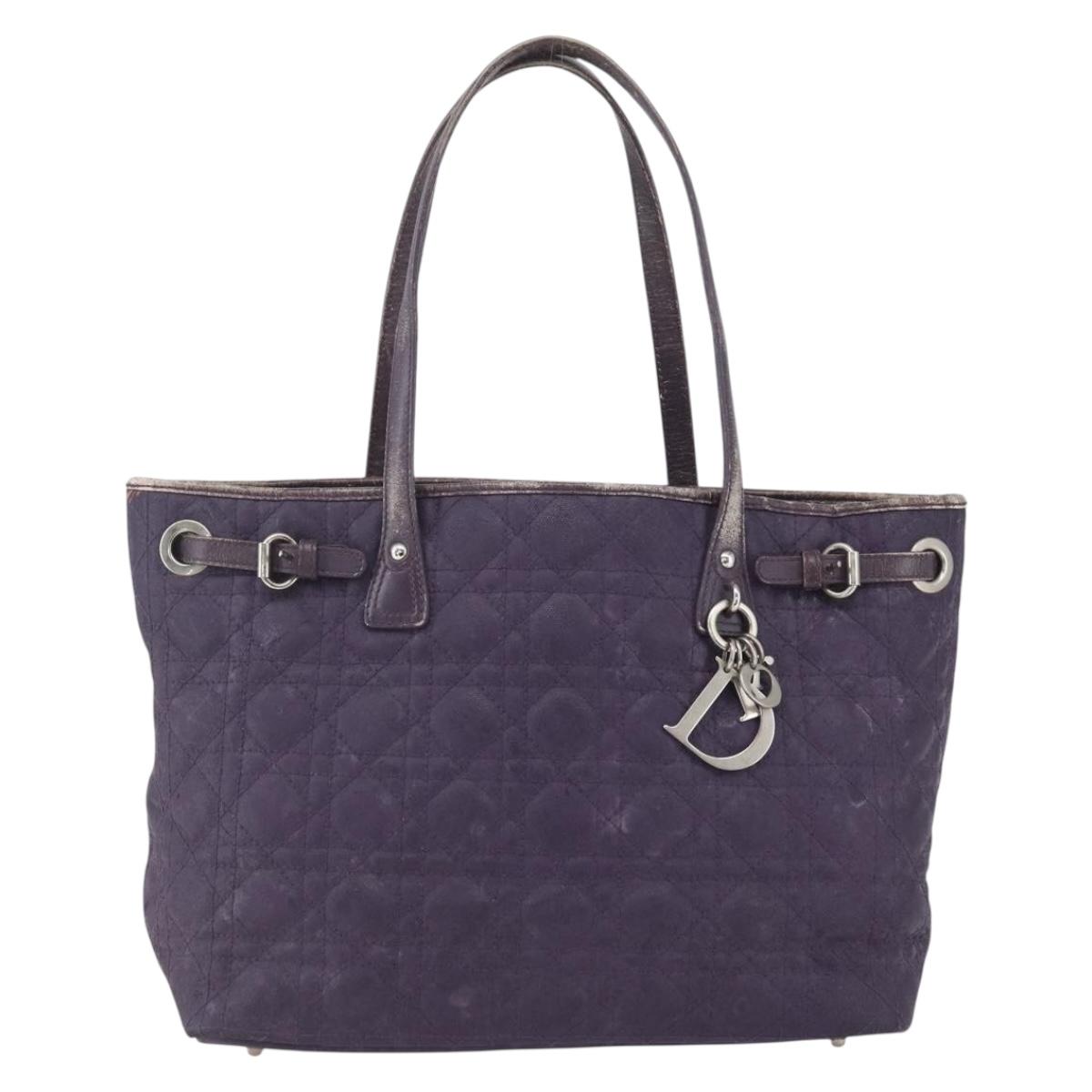 Christian Dior Canage Tote Bag Canvas Purple Silver Auth 165771