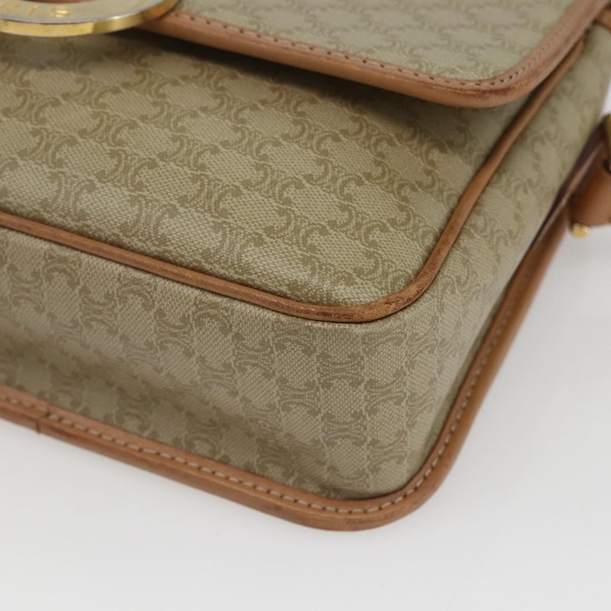 CELINE Macadam Canvas Circle Shoulder Bag PVC Beige Gold Auth 165774