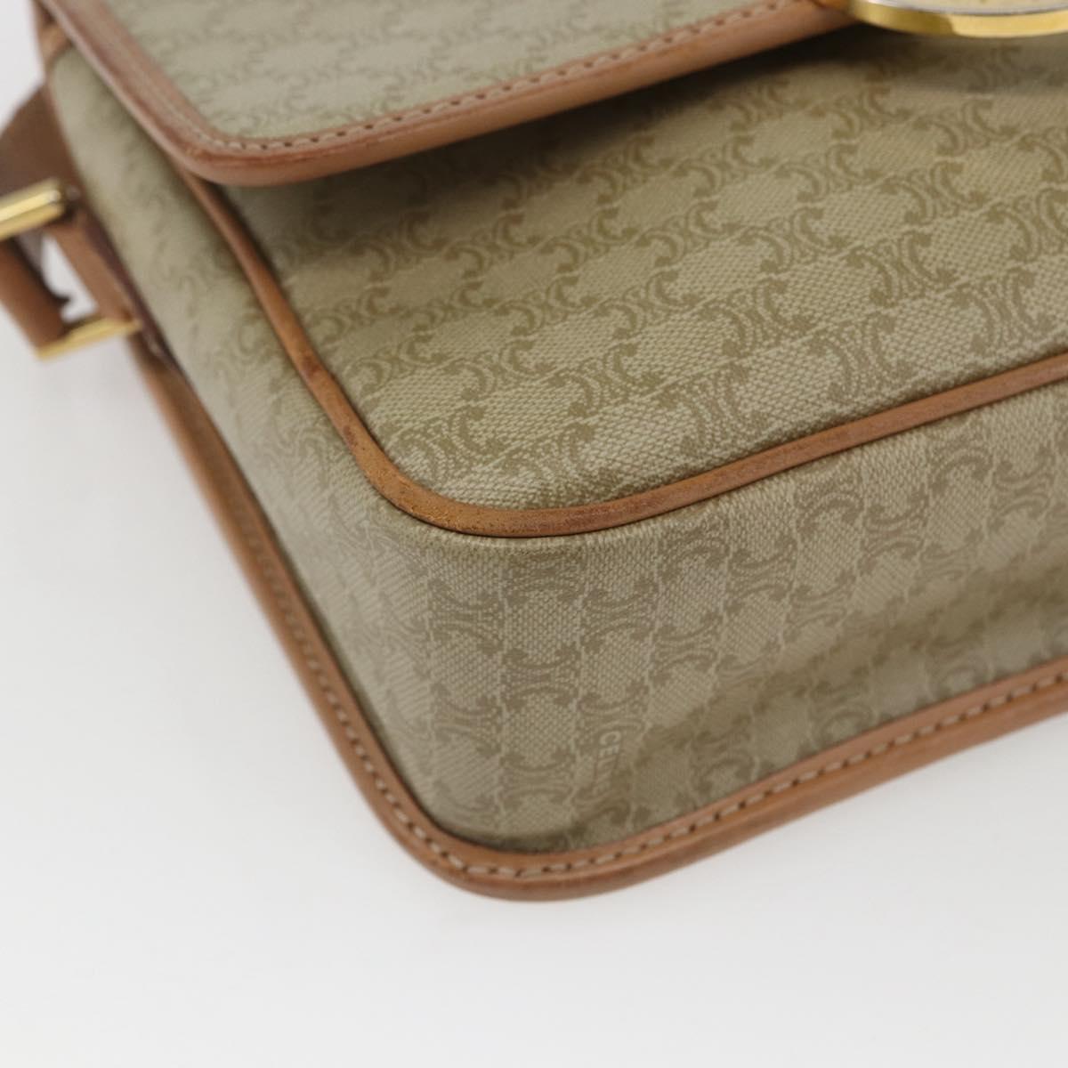 CELINE Macadam Canvas Circle Shoulder Bag PVC Beige Gold Auth 165774