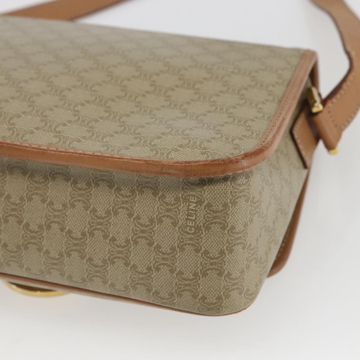 CELINE Macadam Canvas Circle Shoulder Bag PVC Beige Gold Auth 165774