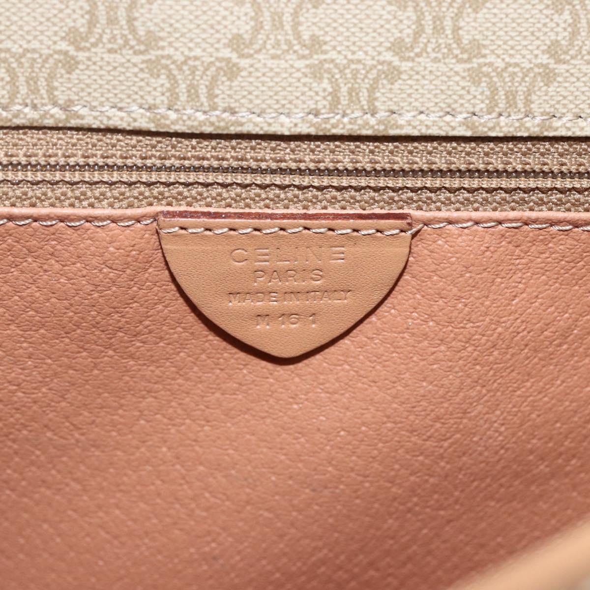 CELINE Macadam Canvas Circle Shoulder Bag PVC Beige Gold Auth 165774