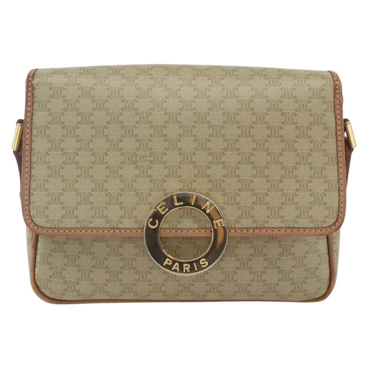CELINE Macadam Canvas Circle Shoulder Bag PVC Beige Gold Auth 165774