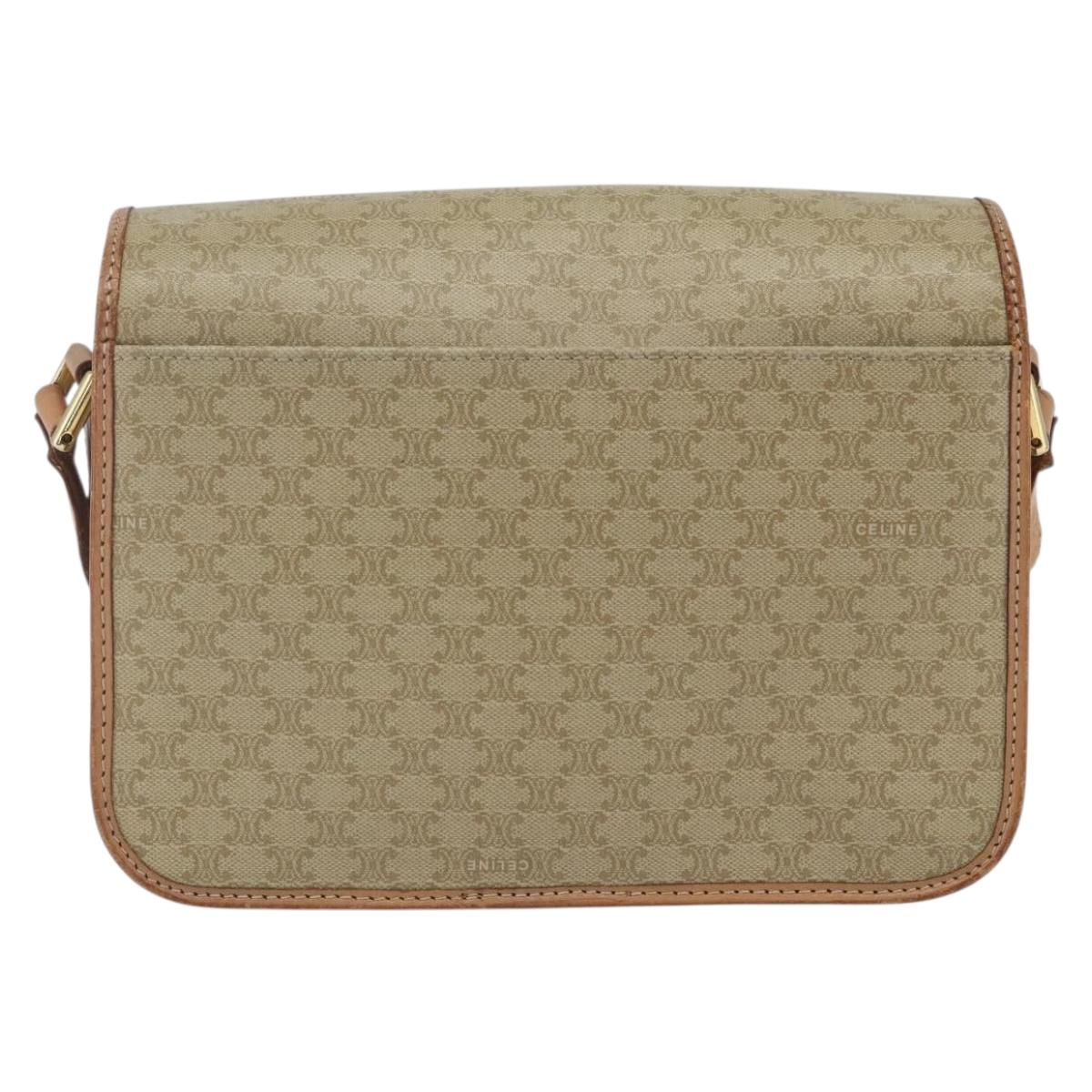 CELINE Macadam Canvas Circle Shoulder Bag PVC Beige Gold Auth 165774