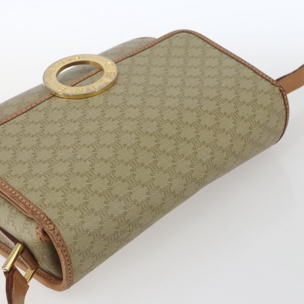 CELINE Macadam Canvas Circle Shoulder Bag PVC Beige Gold Auth 165774