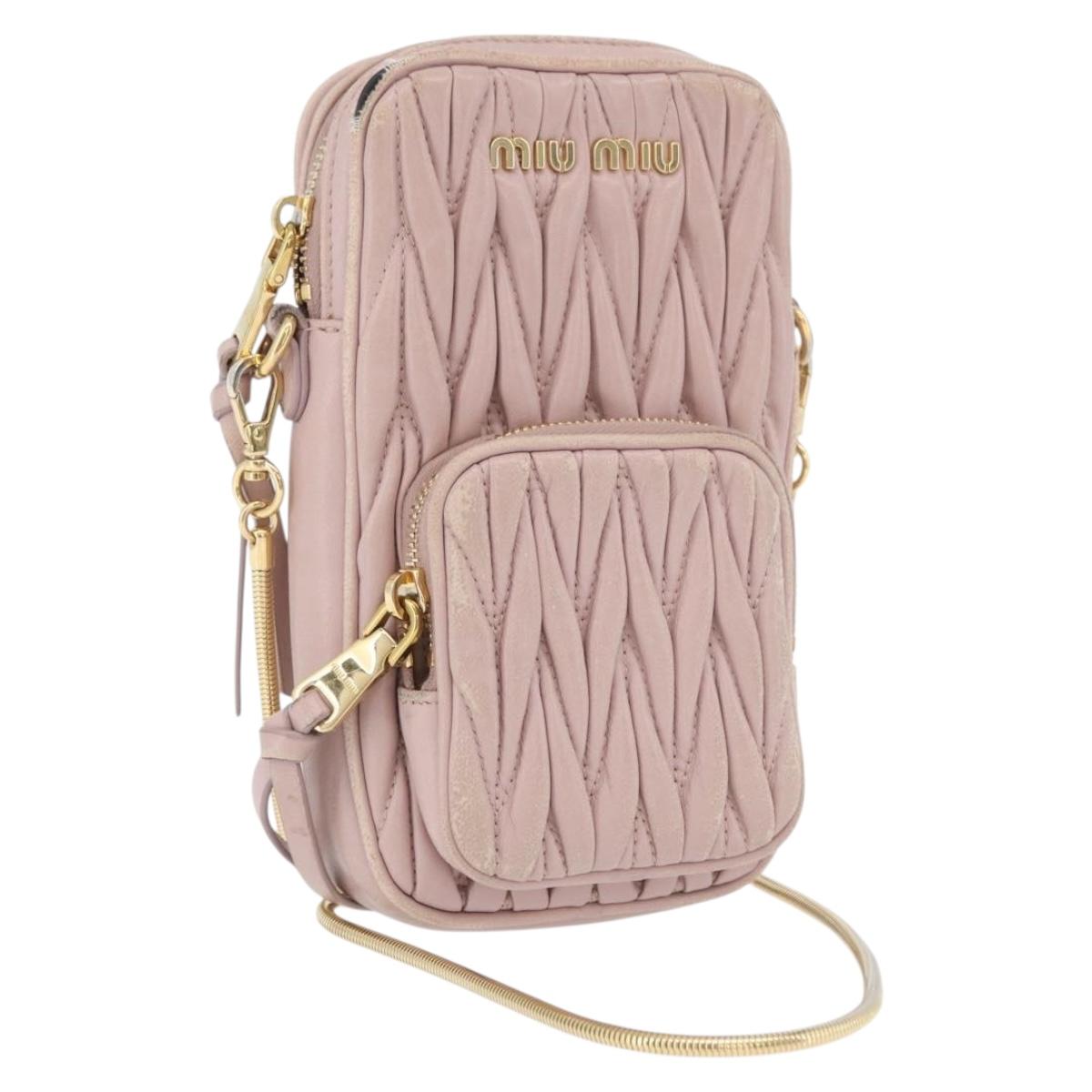 Miu Miu Matelasse Pouch Chain Shoulder Bag Leather Pink Gold Auth 165800