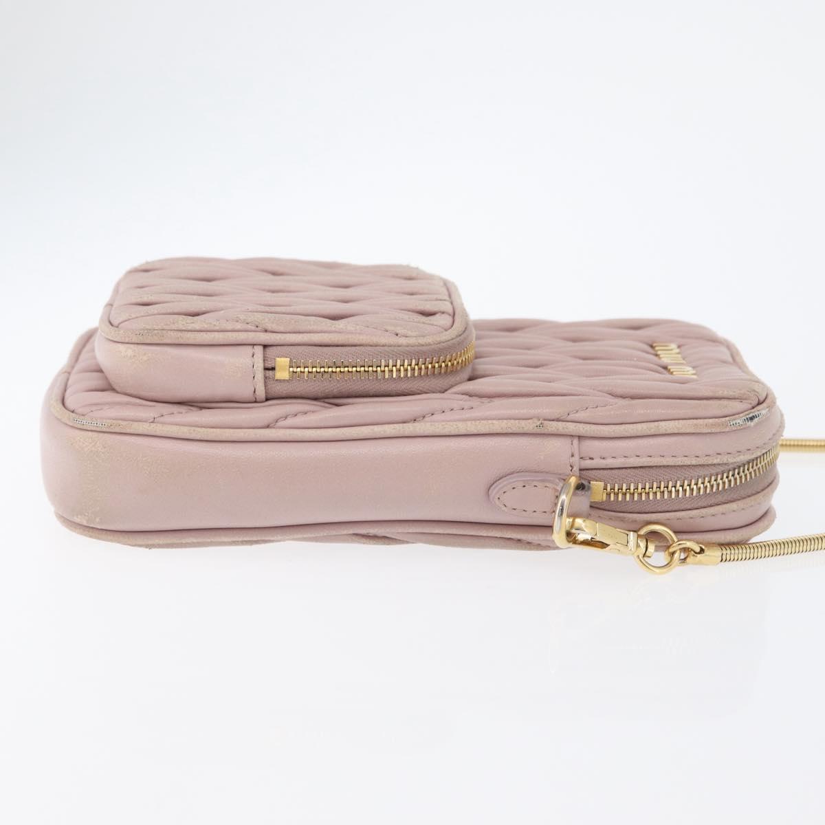 Miu Miu Matelasse Pouch Chain Shoulder Bag Leather Pink Gold Auth 165800