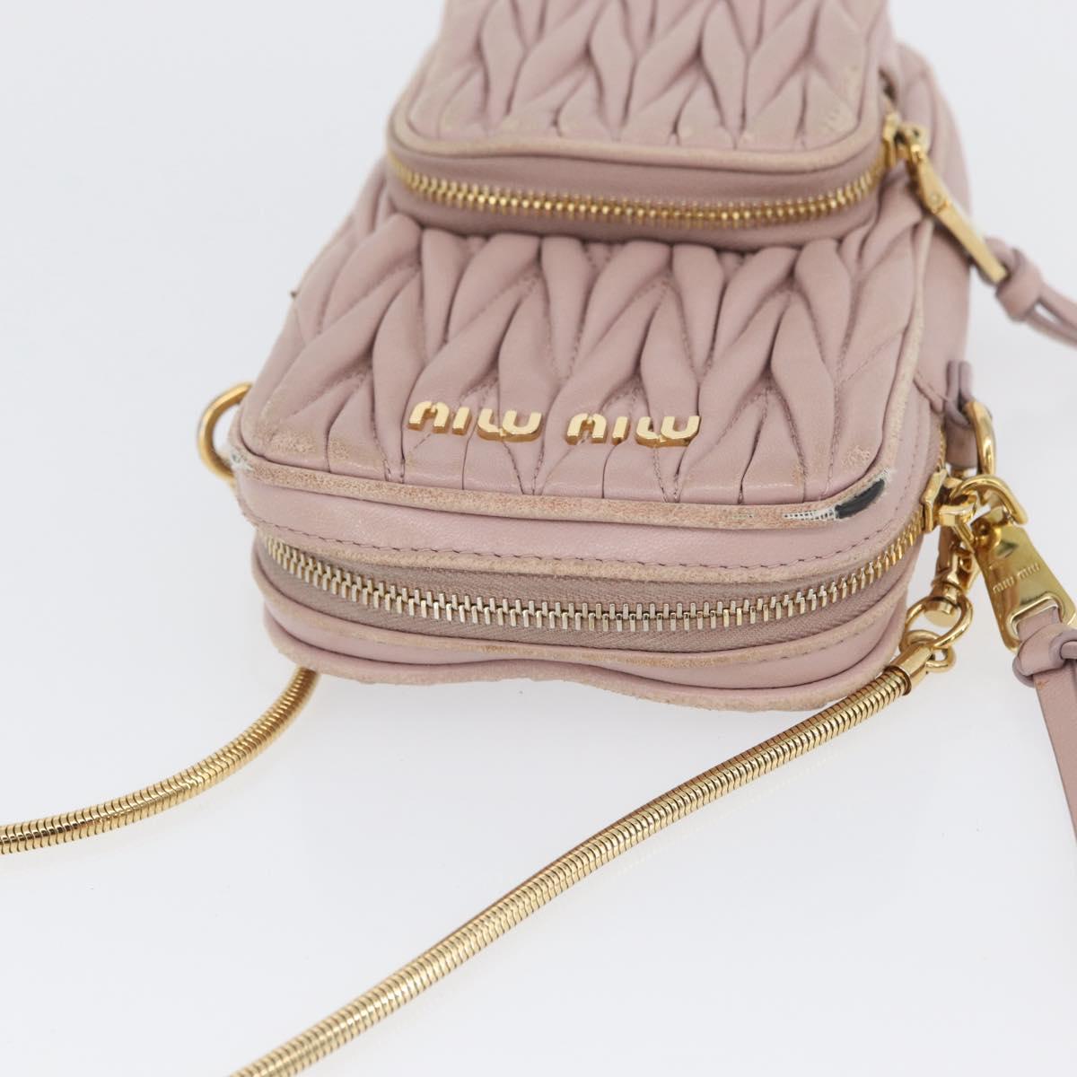 Miu Miu Matelasse Pouch Chain Shoulder Bag Leather Pink Gold Auth 165800