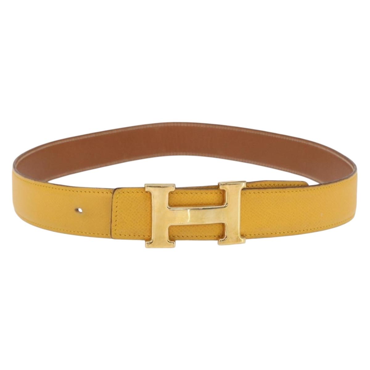 HERMES Constance 75 Belt Leather 36.6"" Yellow Auth 165811