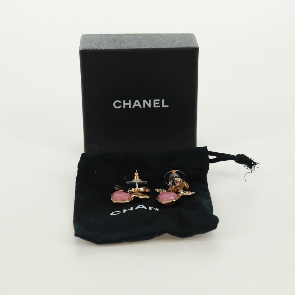 CHANEL COCO Mark Swing Heart Pierce metal Pink CC Auth 165836V
