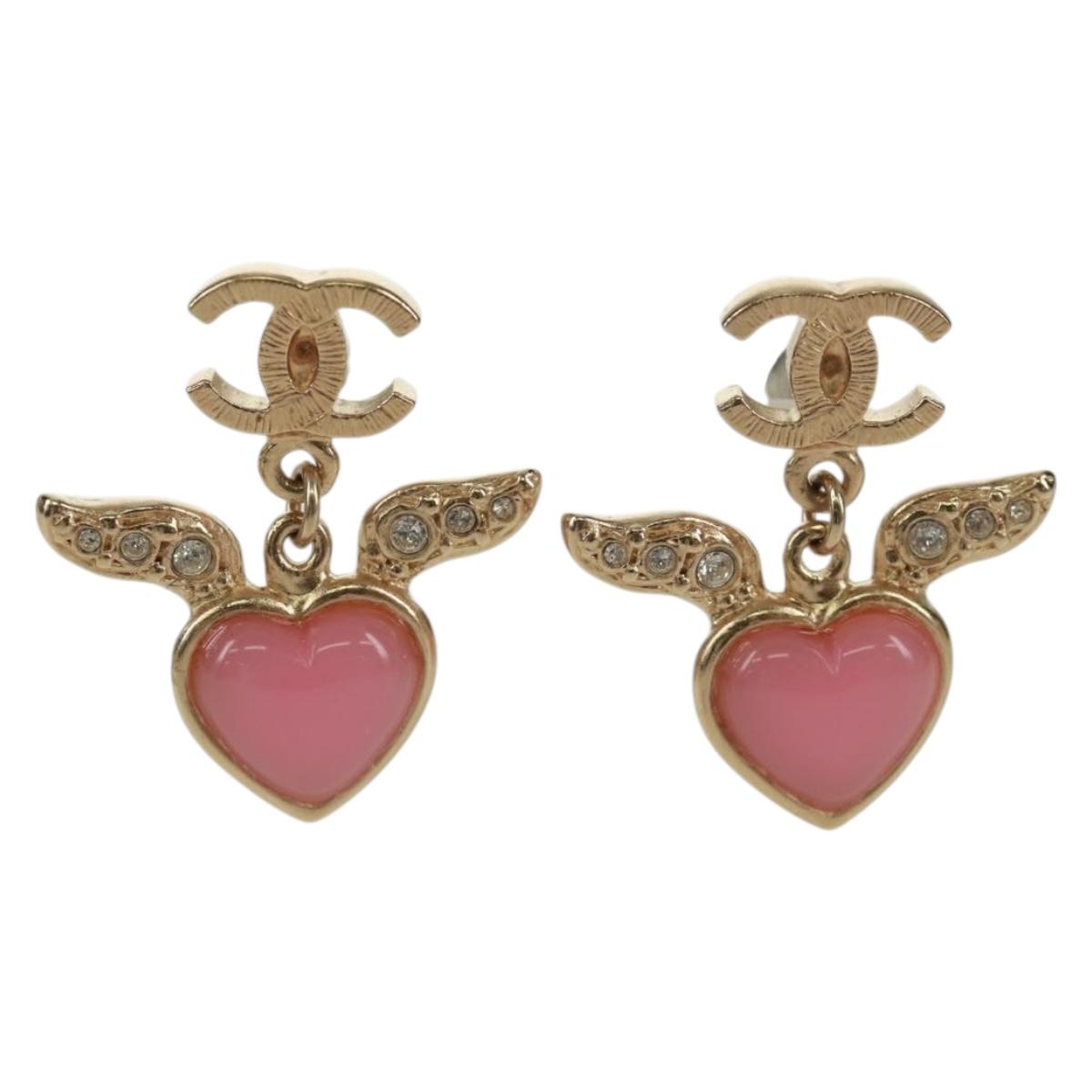 CHANEL COCO Mark Swing Heart Pierce metal Pink CC Auth 165836V