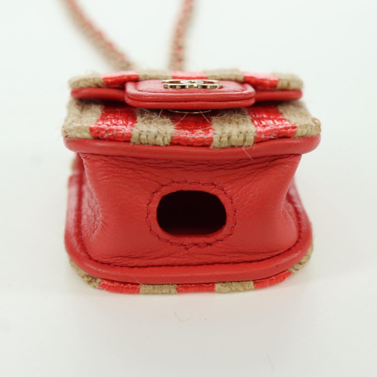 CHANEL AirPods Case Neck Pouch Raffia Red Gold CC Auth 165839SAM