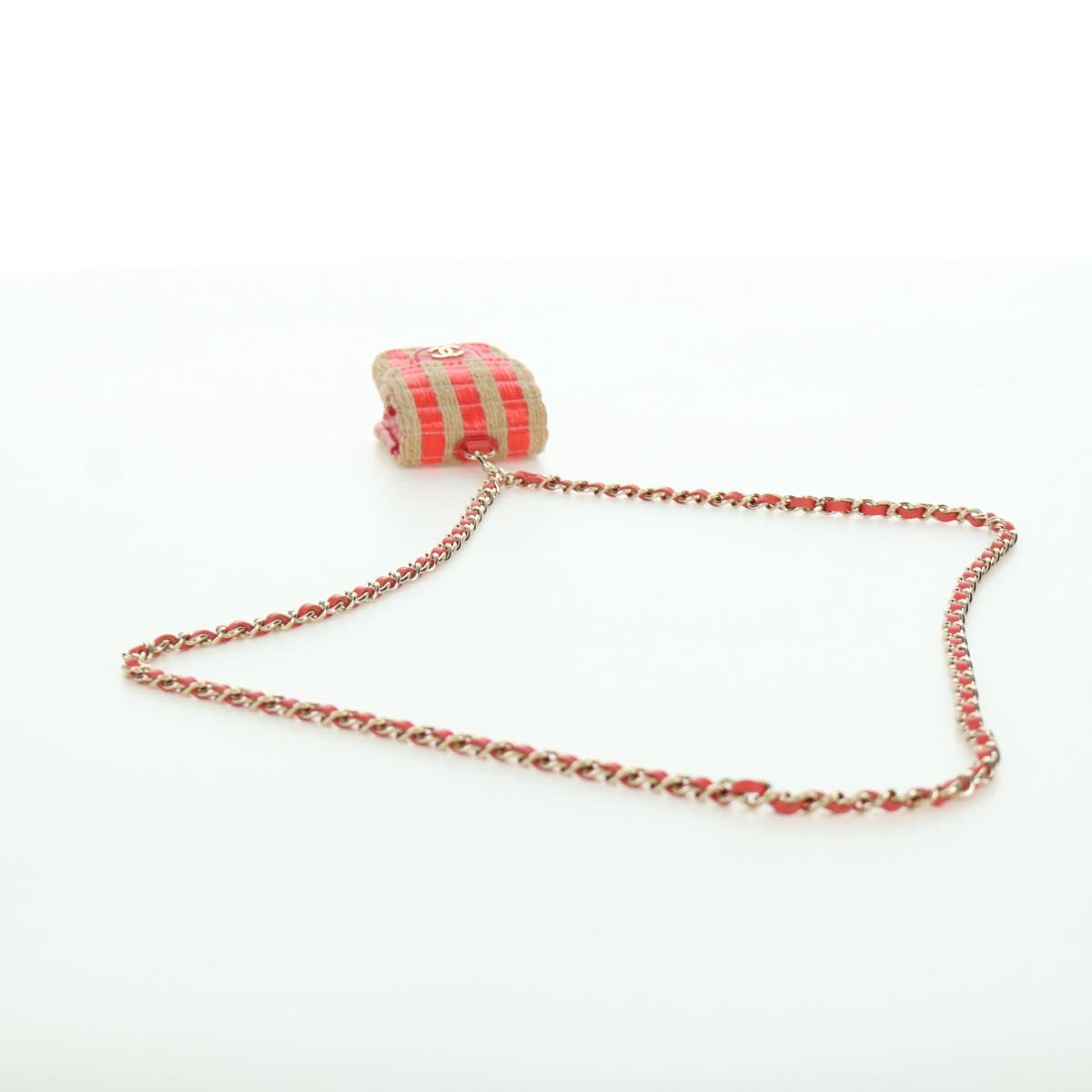 CHANEL AirPods Case Neck Pouch Raffia Red Gold CC Auth 165839SAM