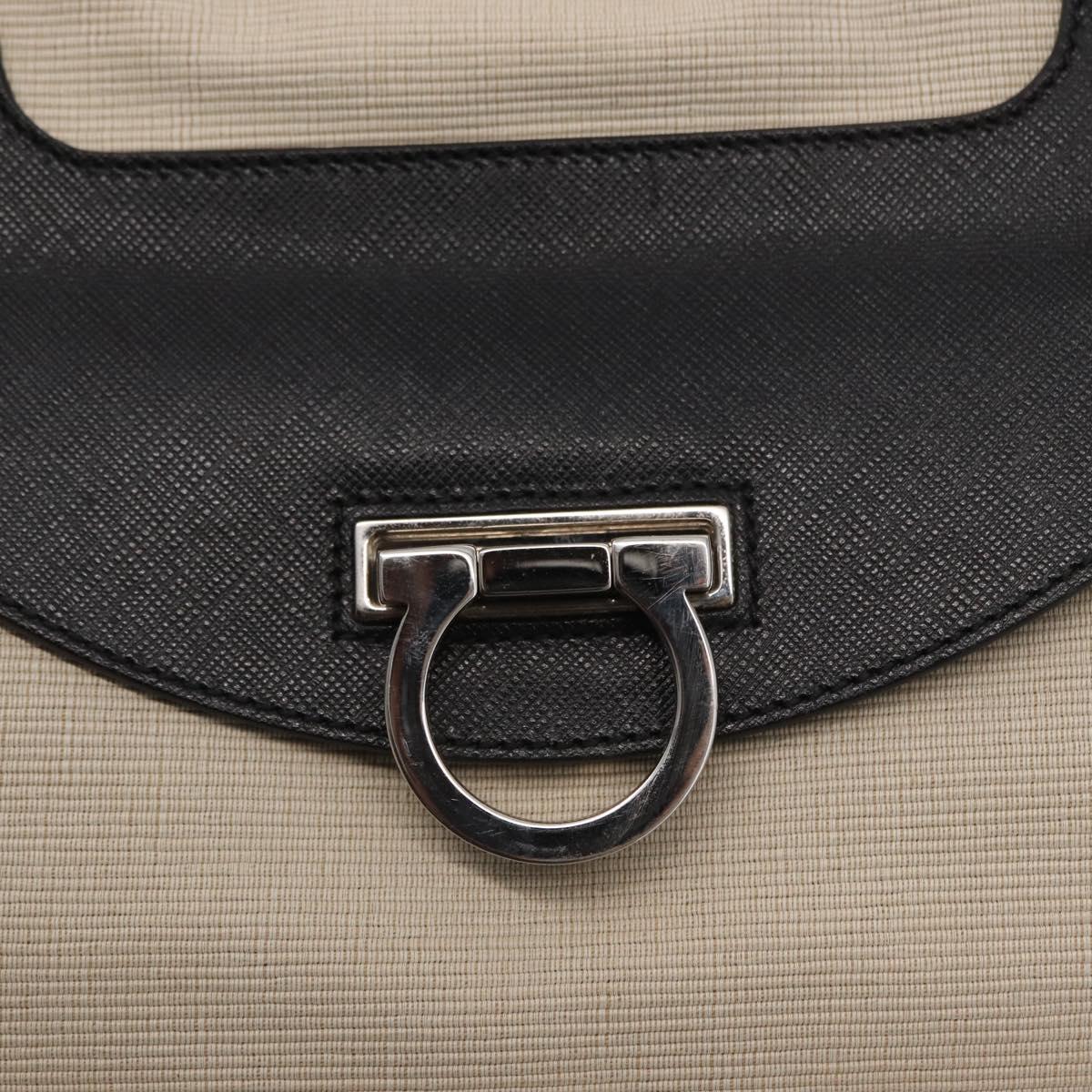 Salvatore Ferragamo Gancini Hand Bag Canvas Ivory Silver Auth 165851