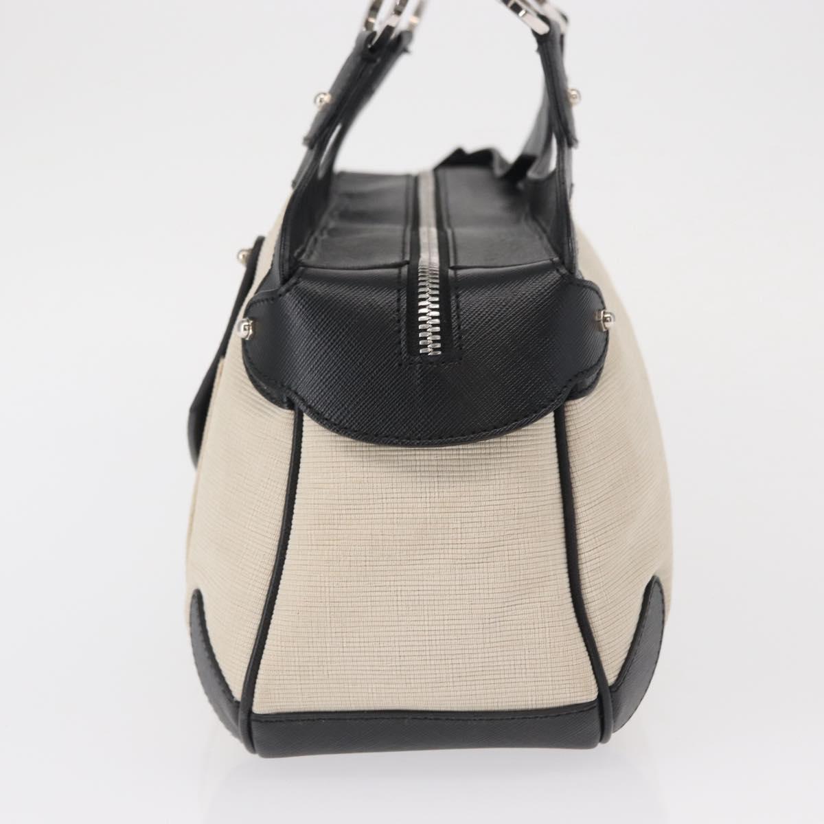 Salvatore Ferragamo Gancini Hand Bag Canvas Ivory Silver Auth 165851