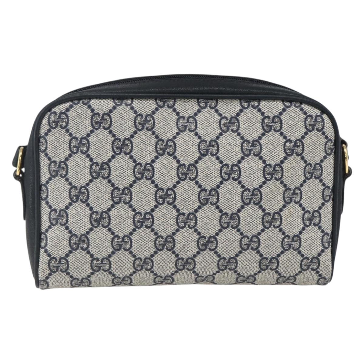 GUCCI GG Supreme Web Sherry Line Bag PVC Navy Gold 116 02 089 Auth 165855