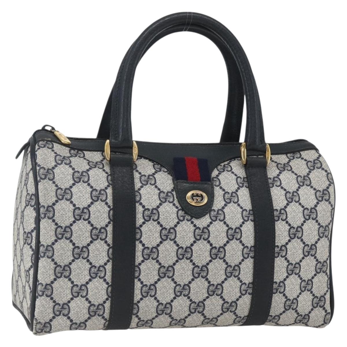 GUCCI GG Supreme Sherry Line Boston Bag PVC Navy Gold 40 02 006 Auth 165856
