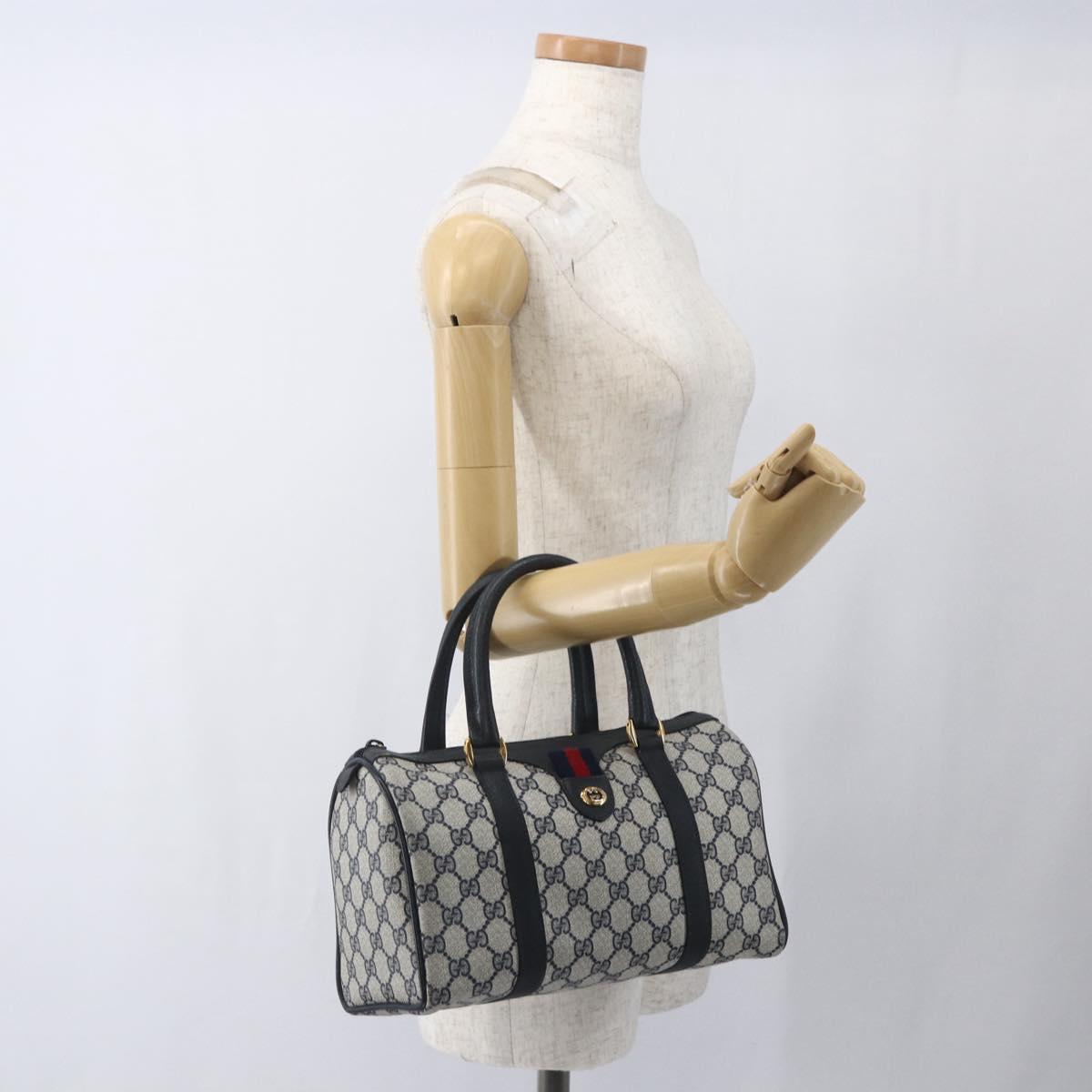 GUCCI GG Supreme Sherry Line Boston Bag PVC Navy Gold 40 02 006 Auth 165856