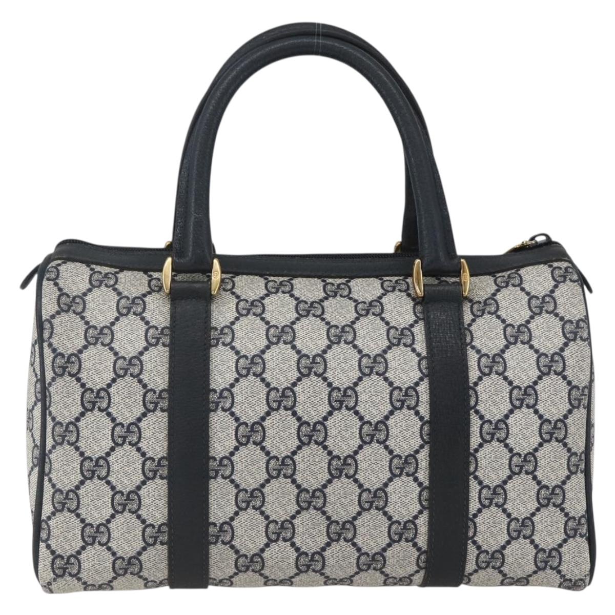 GUCCI GG Supreme Sherry Line Boston Bag PVC Navy Gold 40 02 006 Auth 165856