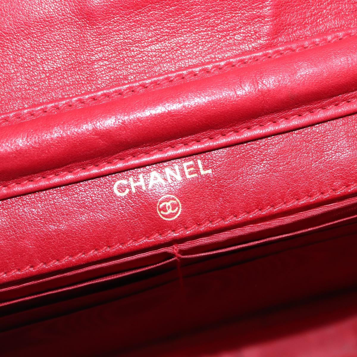 CHANEL COCO Mark Chain Shoulder Bag Patent leather Red Gold CC Auth 165902A