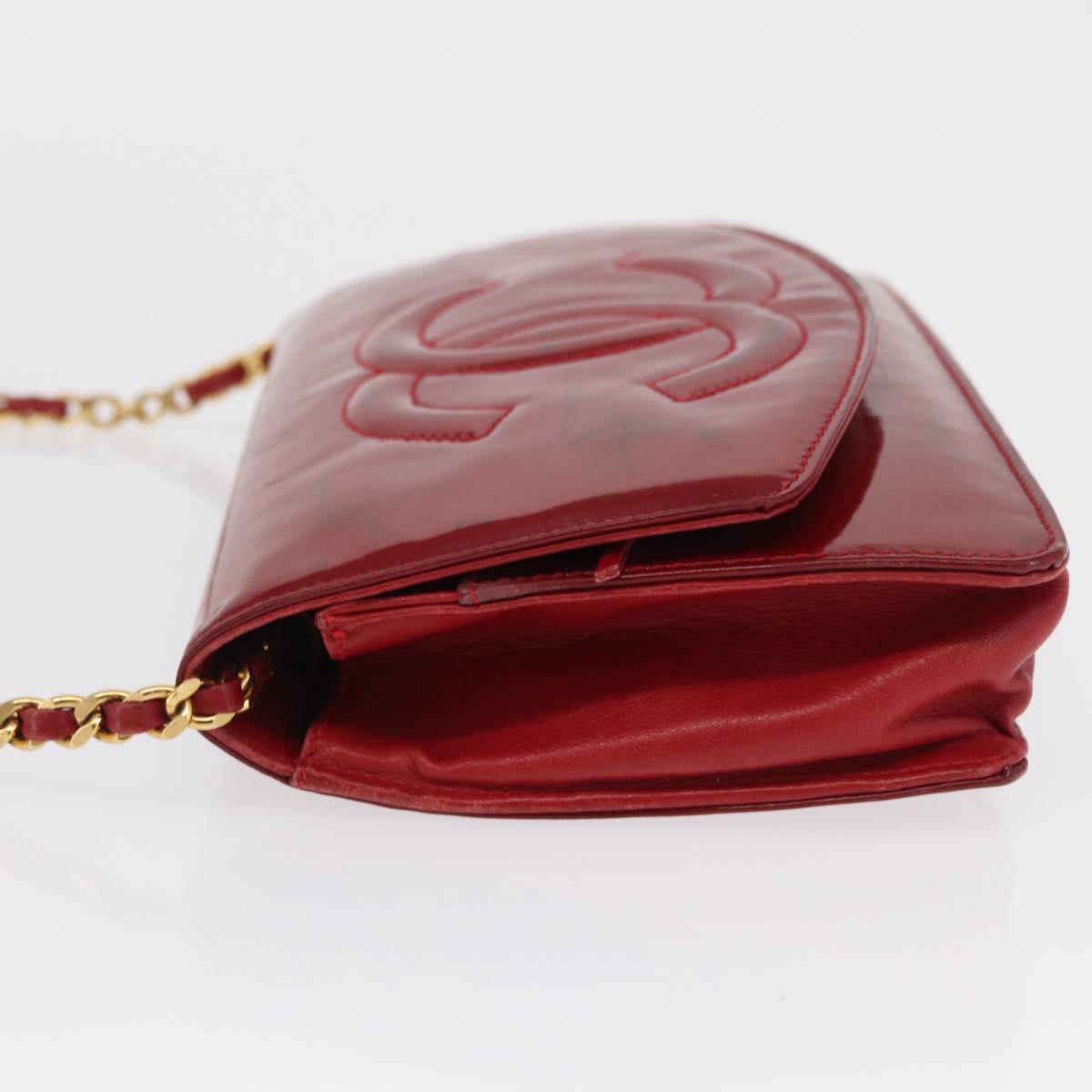 CHANEL COCO Mark Chain Shoulder Bag Patent leather Red Gold CC Auth 165902A