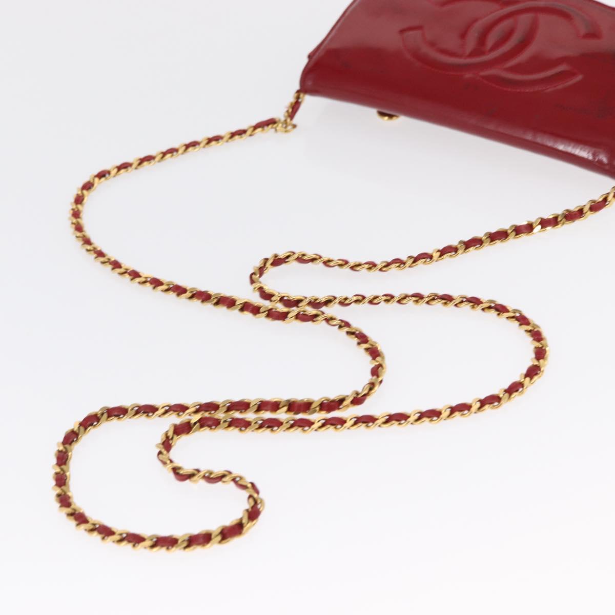 CHANEL COCO Mark Chain Shoulder Bag Patent leather Red Gold CC Auth 165902A