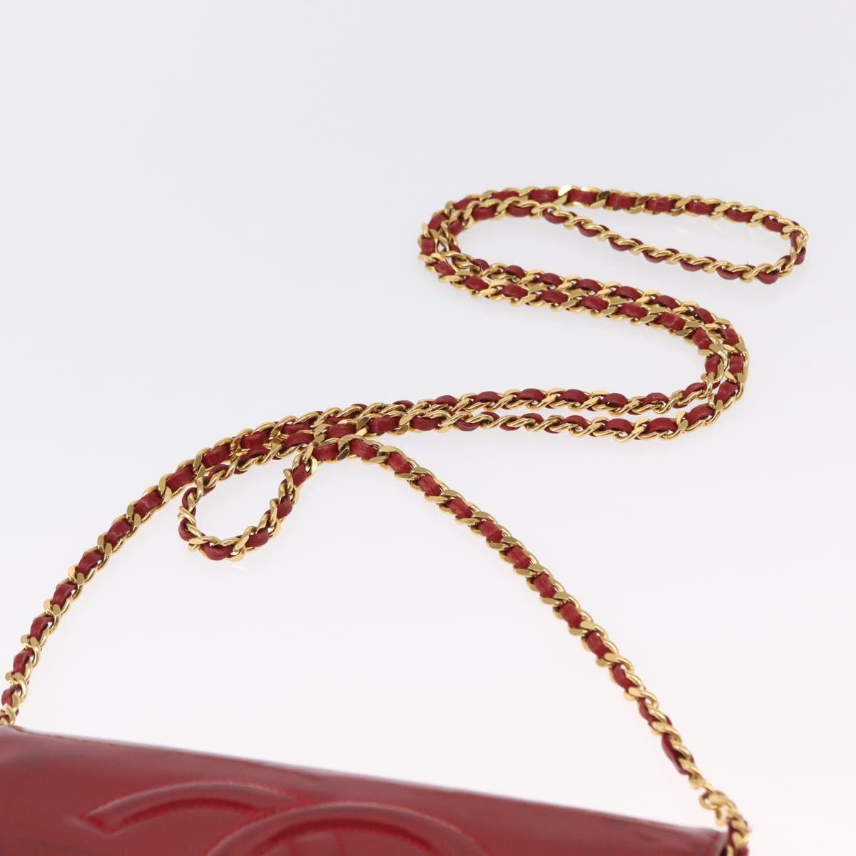 CHANEL COCO Mark Chain Shoulder Bag Patent leather Red Gold CC Auth 165902A