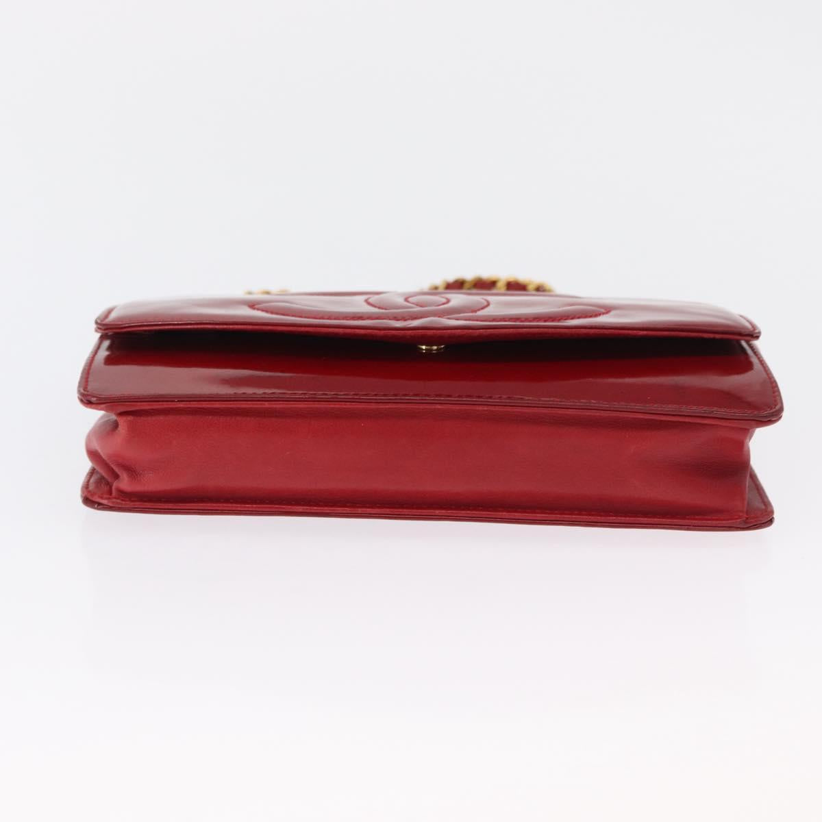 CHANEL COCO Mark Chain Shoulder Bag Patent leather Red Gold CC Auth 165902A